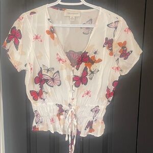 Chic Butterfly Print Blouse - Cream